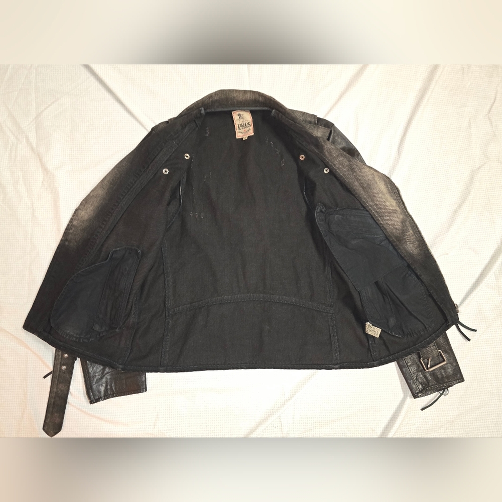 PRPS Distressed Black Denim + Leather Jacket - Picture 5 of 7
